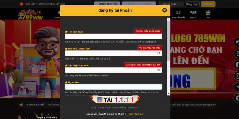Đăng ký tài khoản 789win nhanh chóng chỉ với 4 bước